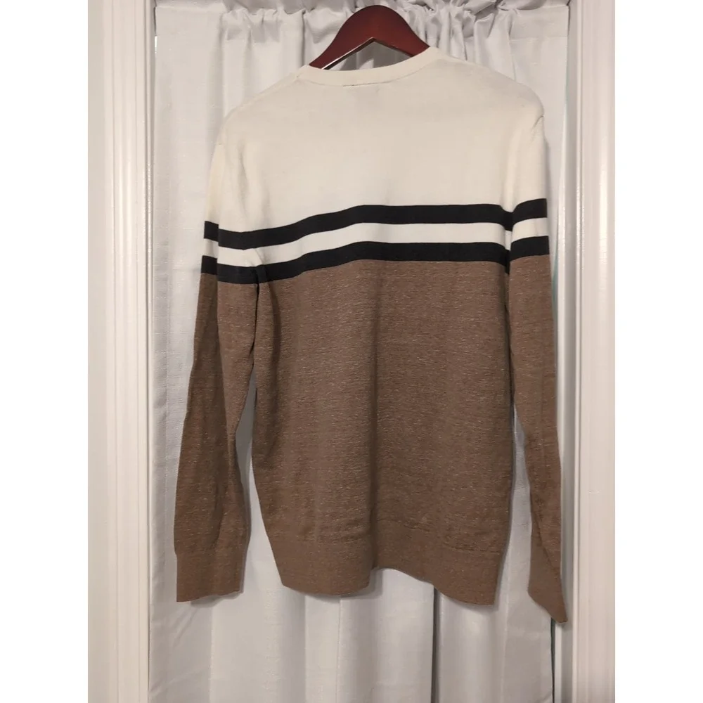 Jake‎ Austin Men's Brown & Ivory Striped Cotton Crewneck Sweater Size XL